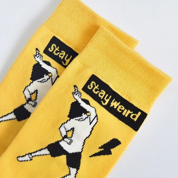 2/$15🎉 Stay Weird Yellow Crew Socks | Save on Shipping & Bundle 2 Pairs … - Picture 2 of 12